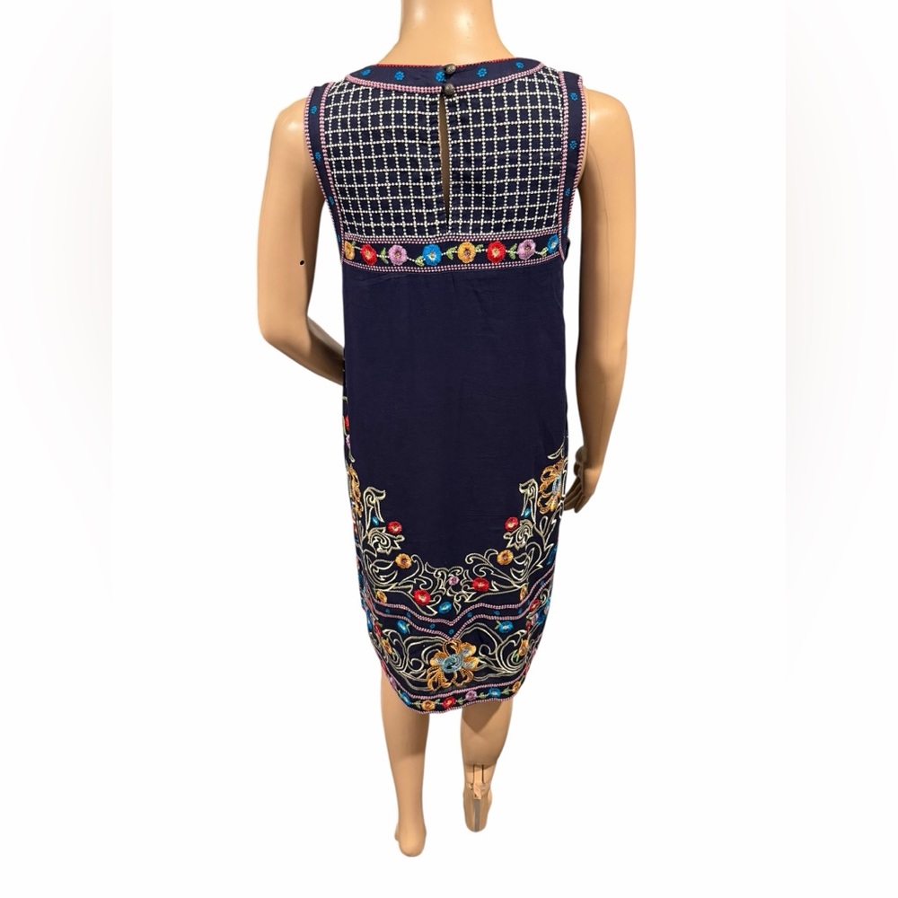 Anthropologie Maeve Womens Kira Navy Floral Embroidered Tunic Dress Size 0 - Picture 5 of 16